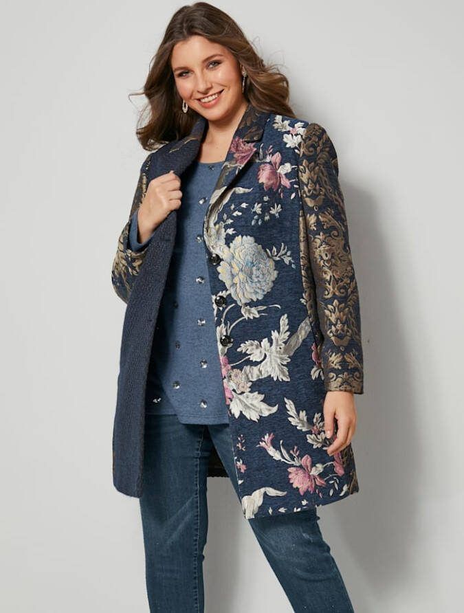 Sara Lindholm Robe manteau van hoogwaardig materiaal Blauw/Goudkleur/Roze