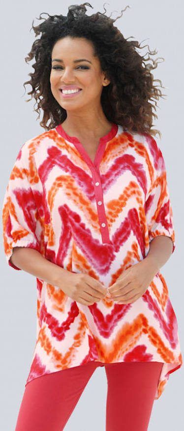 alba moda Blouse met batikmotief allover Pink/Oranje