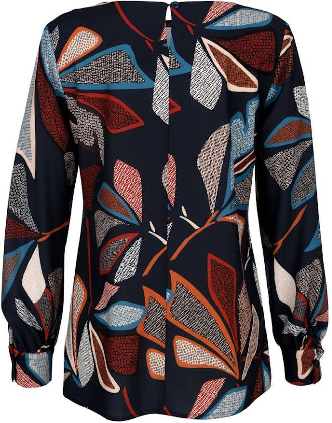 alba moda Blouse met bladerenprint Oranje/Cognac/Lichtblauw/Marine