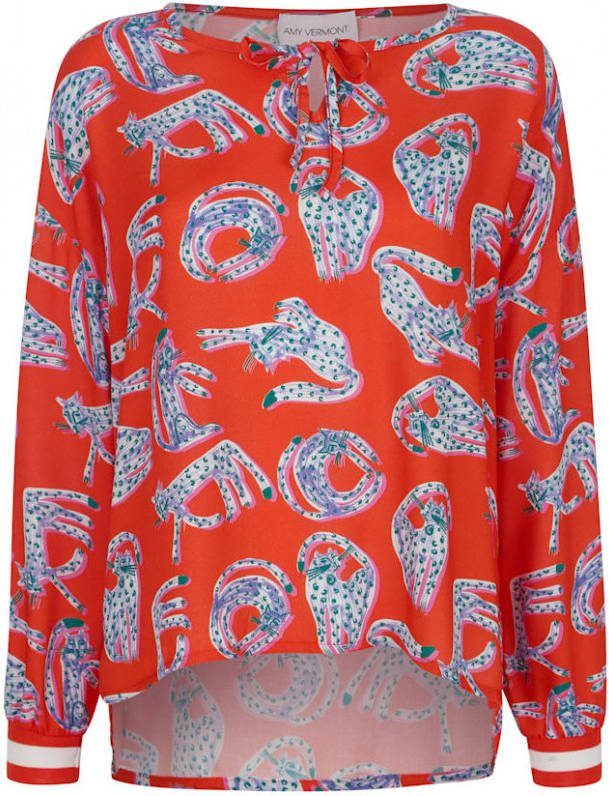 AMY VERMONT Blouse met kattenprint Oranje/Wit