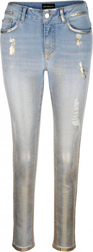 AMY VERMONT Jeans met folieprint en destroyed effect Blue bleached/Goudkleur