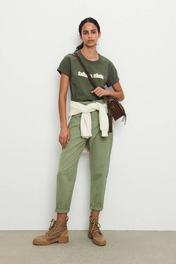 BA&SH Dewis high waist tapered fit cropped cargobroek in linnenblend