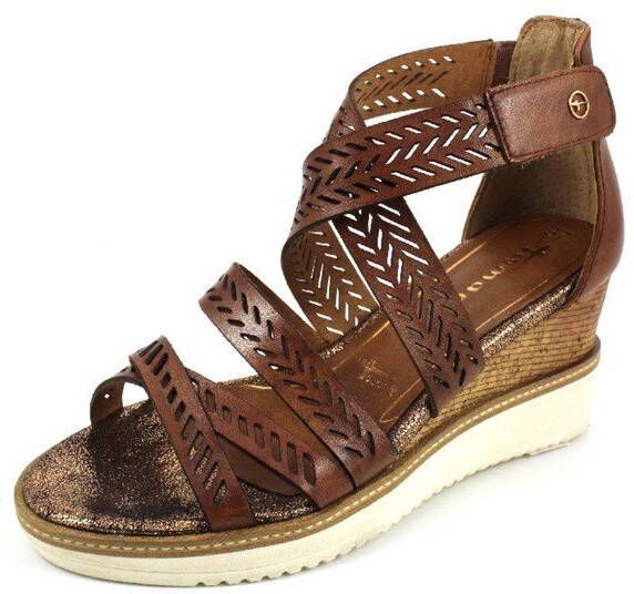 tamaris Sandalen met sleehak cognac