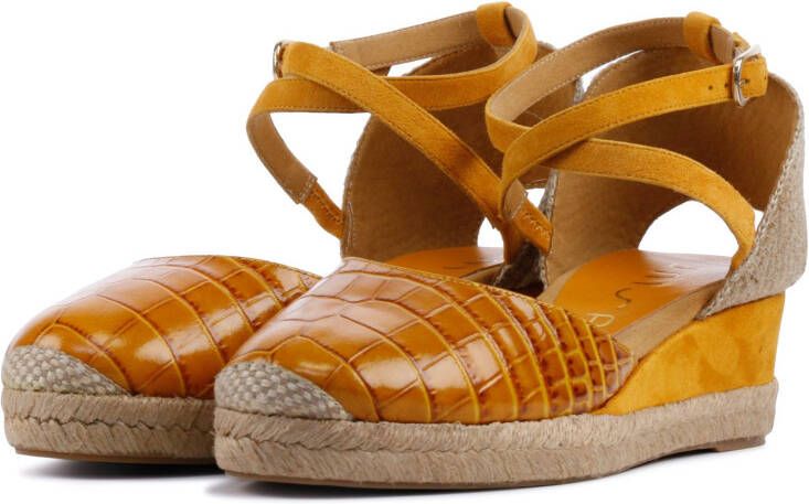 Unisa Caude leren espadrilles crocoprint okergeel