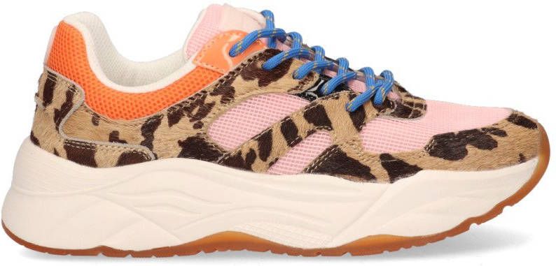 Scotch & Soda Celest leren chunky sneakers met dierenprint lichtroze/multi
